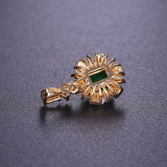 14k Gold 0.50 Ctw Vivid Green Natural Emerald & Diamond Pendant( Without Chain ) - 6