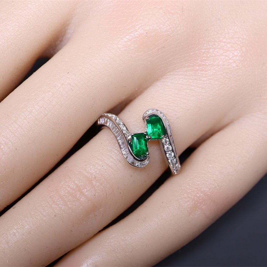 14k Gold 1.02 Ctw Vivid Green Natural Emerald & Diamond Ring - 7