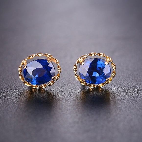 14k Gold 0.8 Ct Natural Sapphire Earrings: Ref:230974391 // gold content:14k gold // main gemstone:sapphire // shape:oval // carat weight:0. 8ct // color:blue // treatment:natural // Condition: New Low Estimate: 1100 High Estimate: 1700