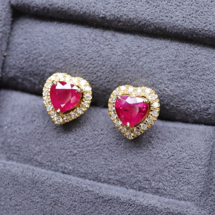 14k Gold 0.70 Ctw Natural Ruby & Diamond Earrings - 3