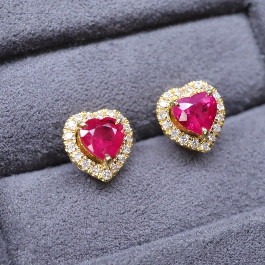 14k Gold 0.70 Ctw Natural Ruby & Diamond Earrings - 4