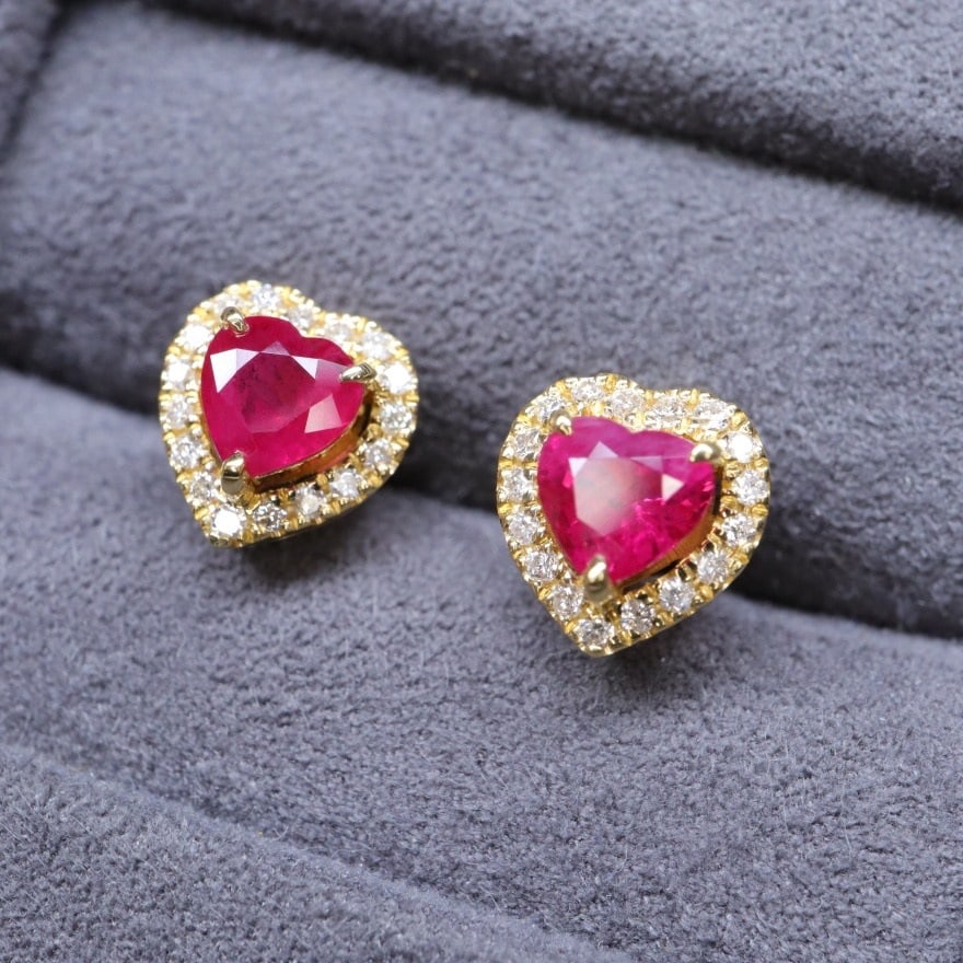 14k Gold 0.70 Ctw Natural Ruby & Diamond Earrings - 5