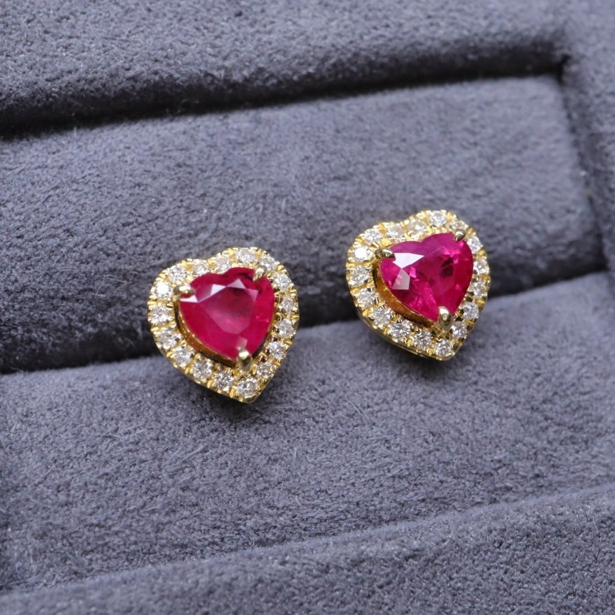 14k Gold 0.70 Ctw Natural Ruby & Diamond Earrings - 6