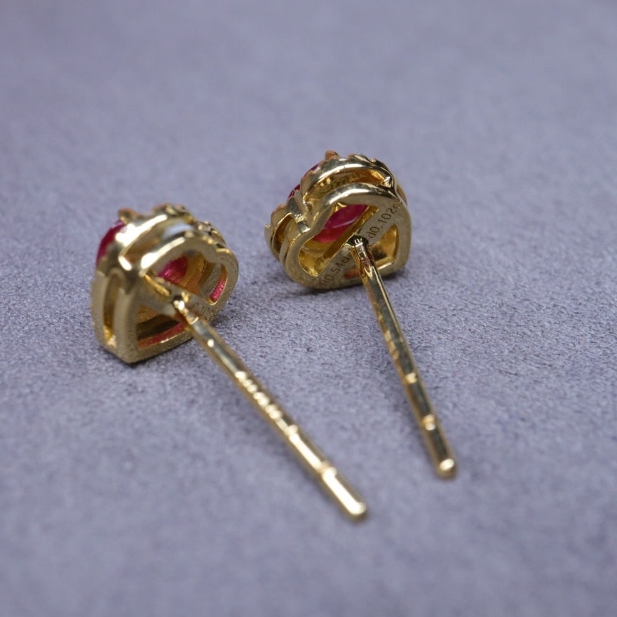 14k Gold 0.70 Ctw Natural Ruby & Diamond Earrings - 7