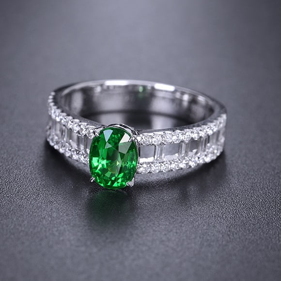 14k Gold 1.58 Ctw Vivid Green Natural Tsavorite & Diamond Ring - 5