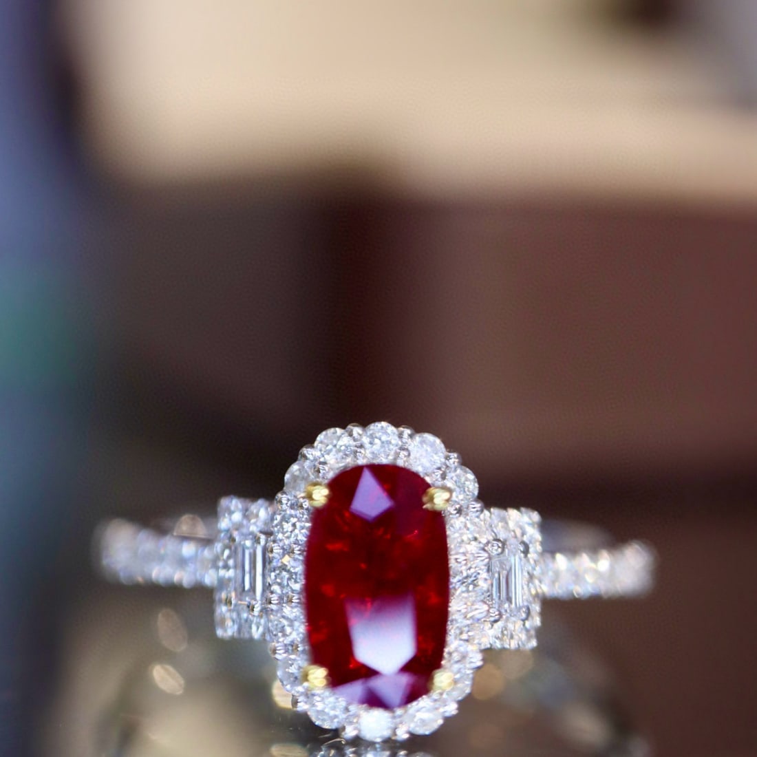 14k Gold 1.12 Ctw Natural Ruby & Diamond Ring: Ref:230974399 // gold content:14k gold // ring size:7. 25us // // main gemstone:ruby // shape:oval // carat weight:0. 87ct // color:red // treatment:natural // // adjacent gemstone 2 : diamond // shap