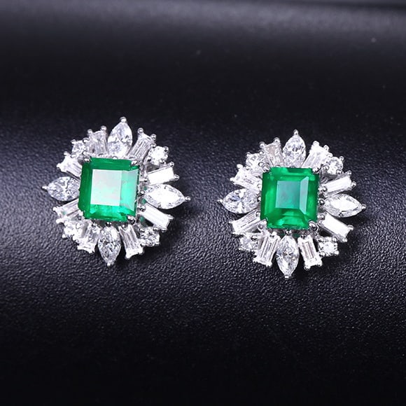 14k Gold 1.26 Ctw Vivid Green Natural Emerald & Diamond Earrings - 3