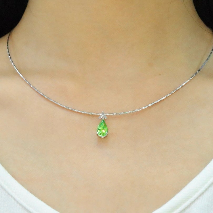 14k Gold 1.57 Ctw Natural Tsavorite & Diamond Pendant( Without Chain ) - 5