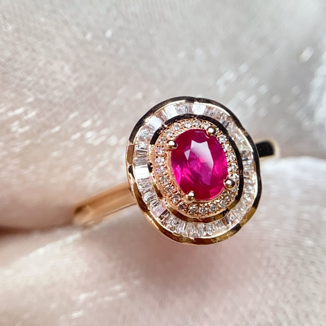 14k Gold 0.58 Ct Natural Ruby & Diamond Ring: Ref:230974429 // gold content:14k gold // ring size:7. 25us // // main gemstone:ruby // shape:oval // carat weight:0. 58ct // color:red // treatment:natural // // adjacent gemstone 2 : diamond // numb