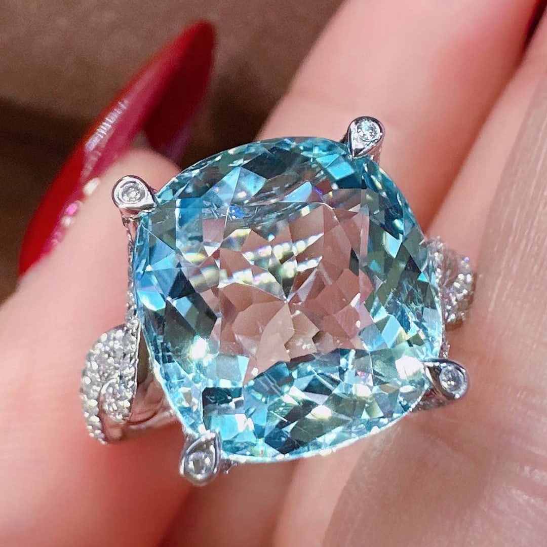 14k Gold 7.16 Ctw Natural Aquamarine & Diamond Ring - 3