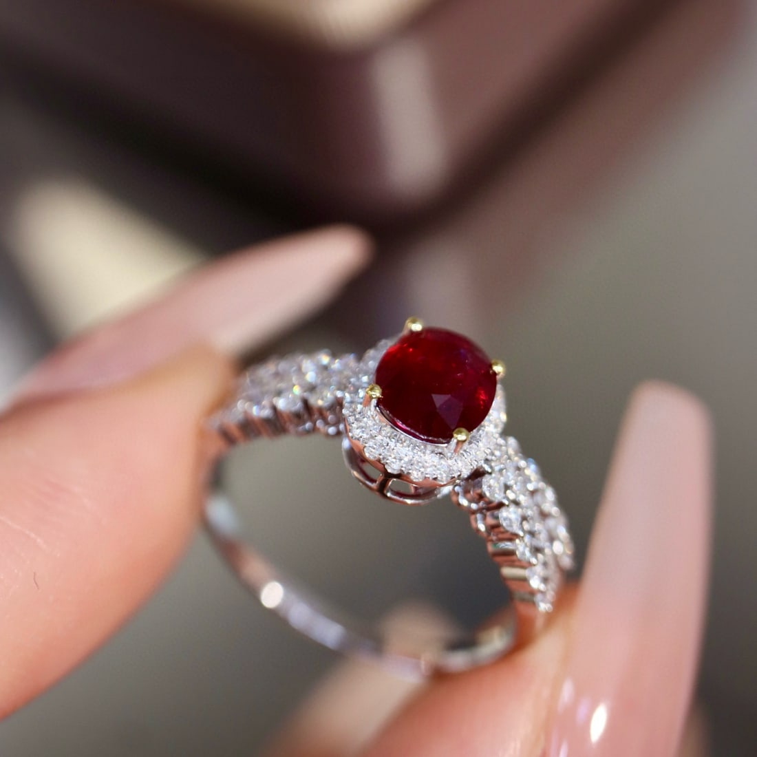 14k Gold 1.26 Ctw Vivid Red Natural Ruby & Diamond Ring - 7