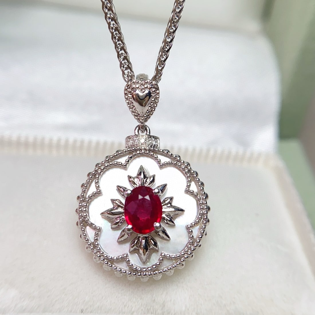 14k Gold 0.45 Ct Vivid Red Natural Ruby & Diamond Pendant( Without Chain ) - 4