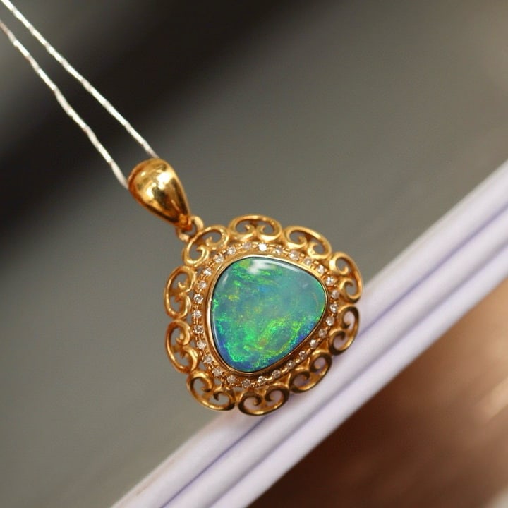 14k Gold 1.72 Ct Natural Opal & Diamond Pendant( Without Chain ) - 4