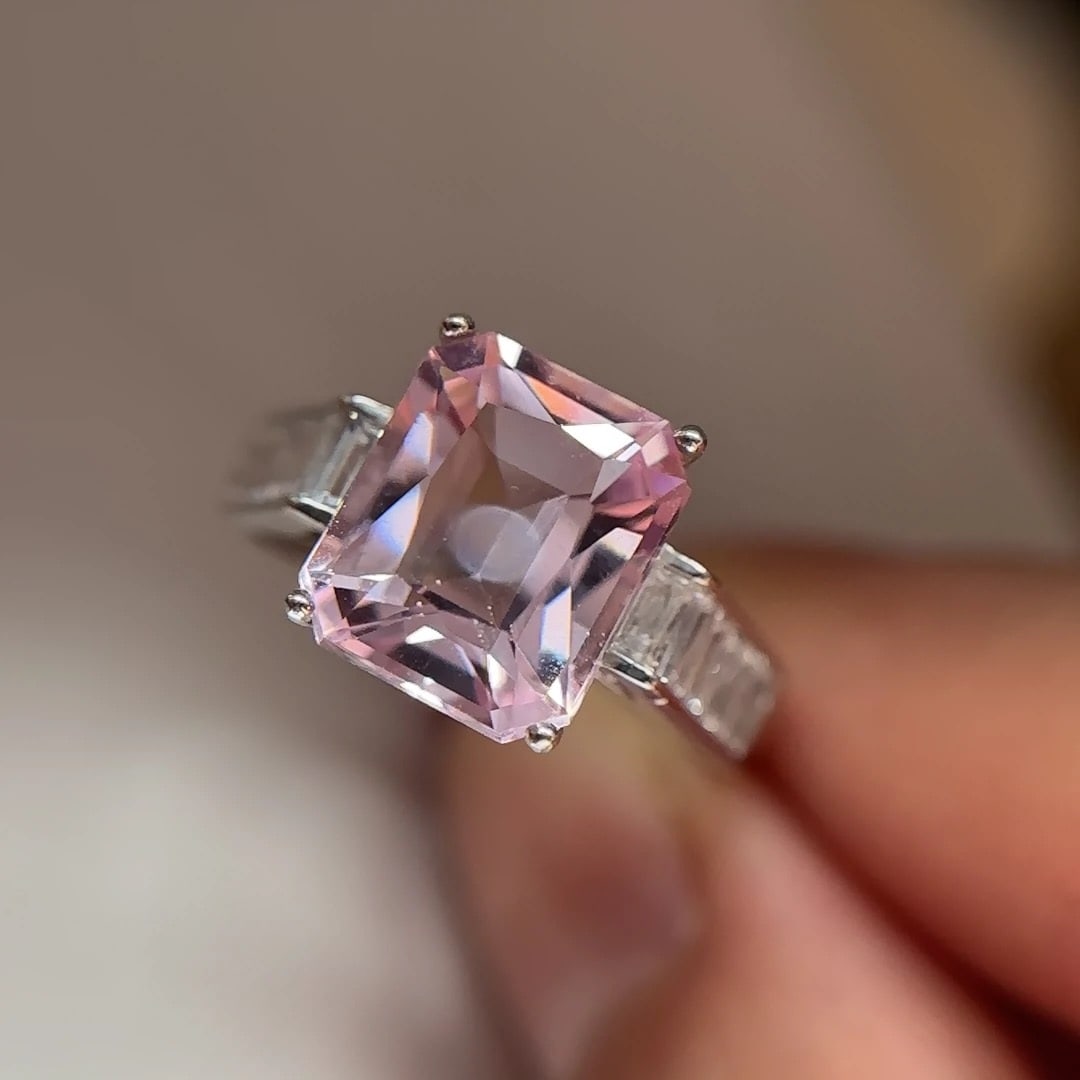 14k Gold 3 Ct Natural Morganite & Diamond Pendant( Without Chain ) - 2