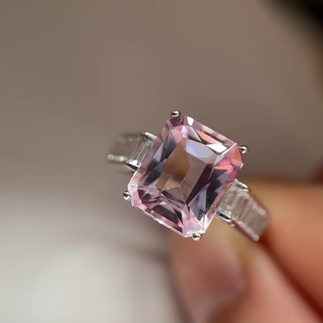 14k Gold 3 Ct Natural Morganite & Diamond Pendant( Without Chain ) - 3