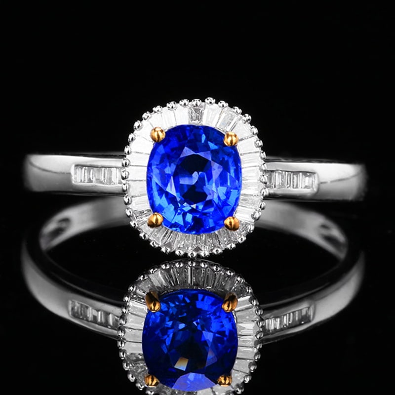 14k Gold 1.15 Ct Natural Sapphire & Diamond Ring: Ref:230975004 // gold content:14k gold // ring size:7. 25us // // main gemstone:sapphire // shape:oval // carat weight:1. 15ct // color:royal blue // treatment:natural // // adjacent gemstone 2 :