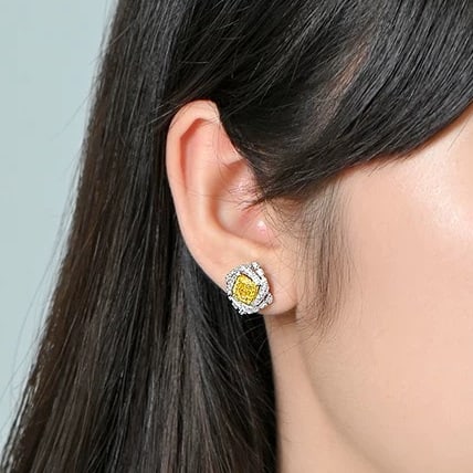 14k Gold 1.07 Ctw Natural Yellow Diamond & Diamond Earrings - 2