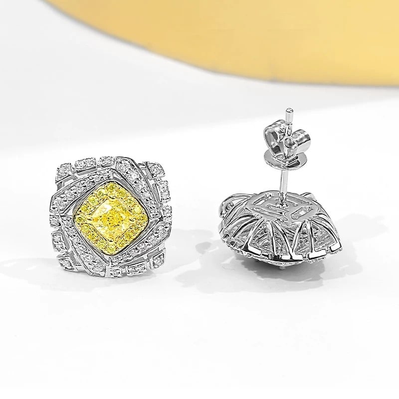 14k Gold 1.07 Ctw Natural Yellow Diamond & Diamond Earrings - 3