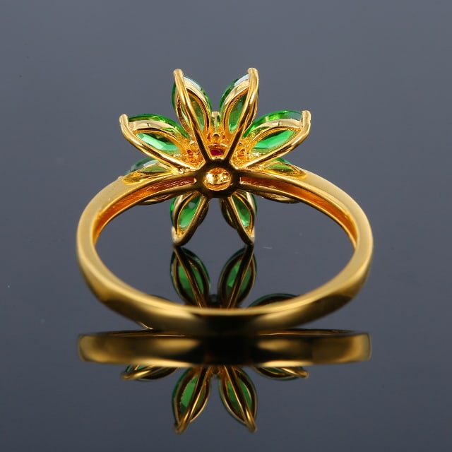 14k Gold 1.01 Ctw Vivid Green Natural Tsavorite & Diamond Ring - 4