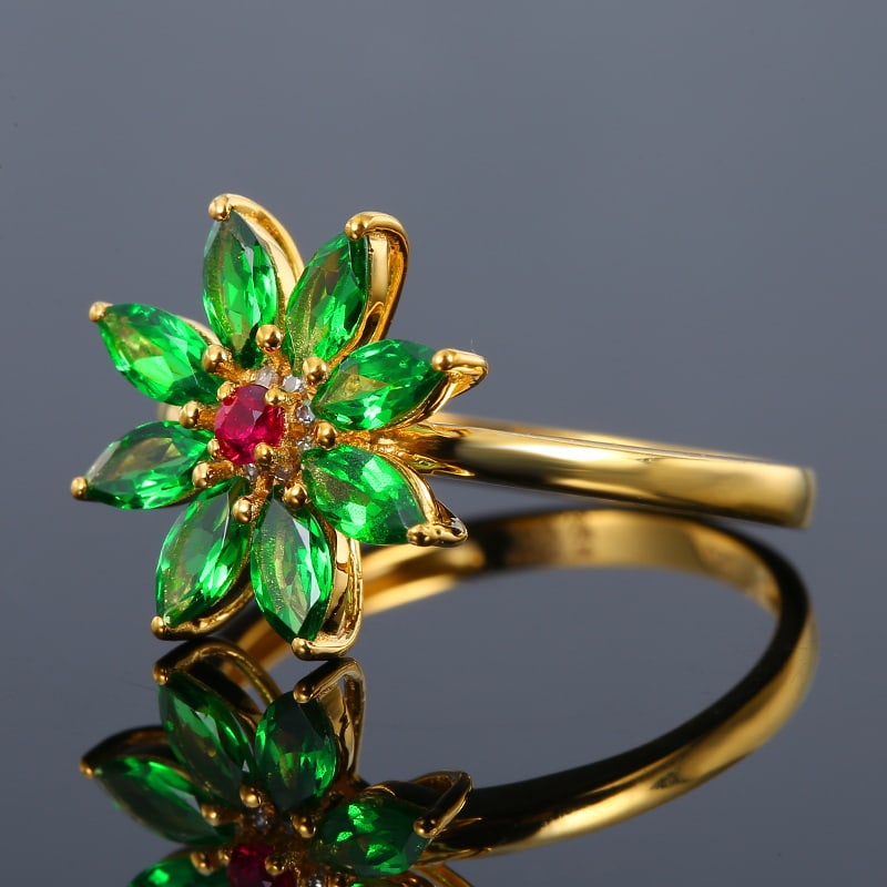 14k Gold 1.01 Ctw Vivid Green Natural Tsavorite & Diamond Ring - 6