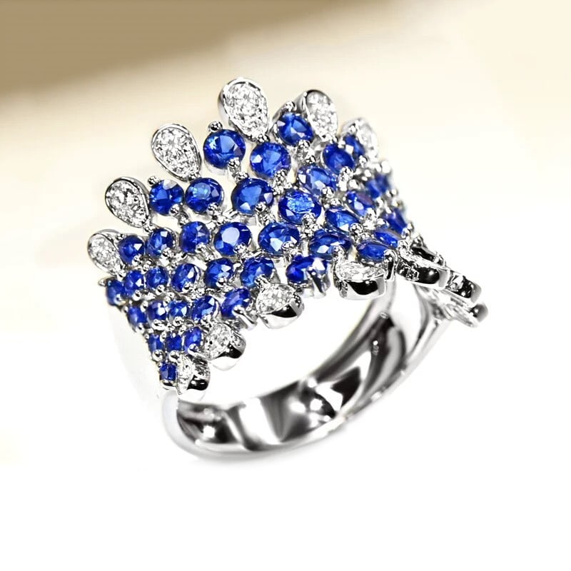 14k Gold 3.10 Ctw Natural Sapphire & Diamond Ring: Ref:230975027 // gold content:14k gold // ring size:7. 25us // // main gemstone:sapphire // shape:round // carat weight:2. 65ct // color:royal blue // treatment:natural // cut grade:g // // adjacent