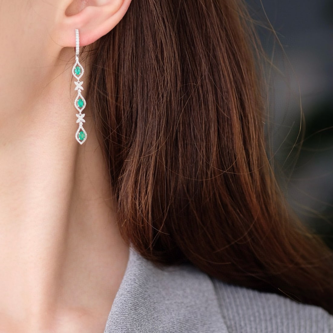 14k Gold 1.5 Ctw Natural Emerald & Diamond Earrings - 2