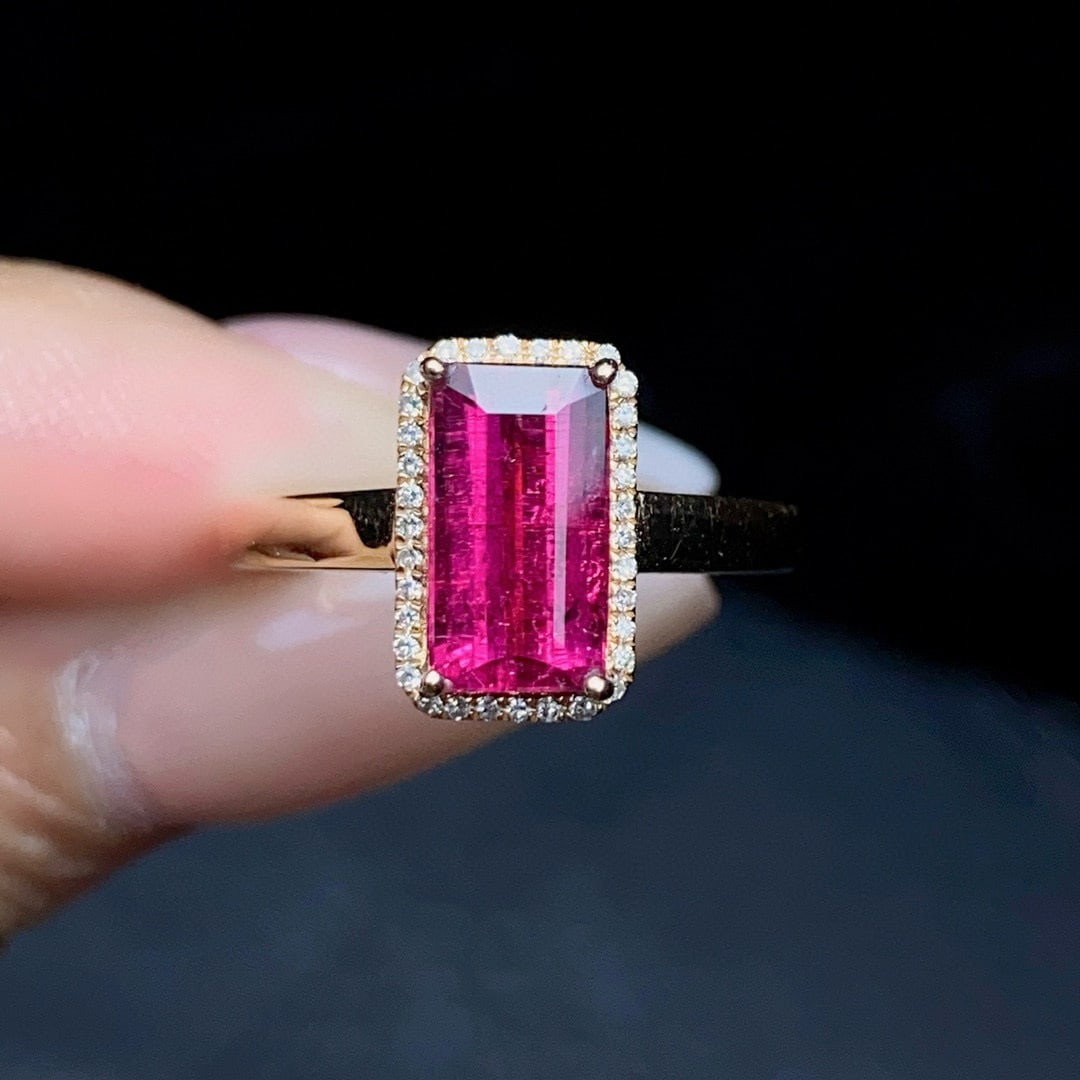 14k Gold 1.6 Ct Natural Tourmaline & Diamond Ring - 2