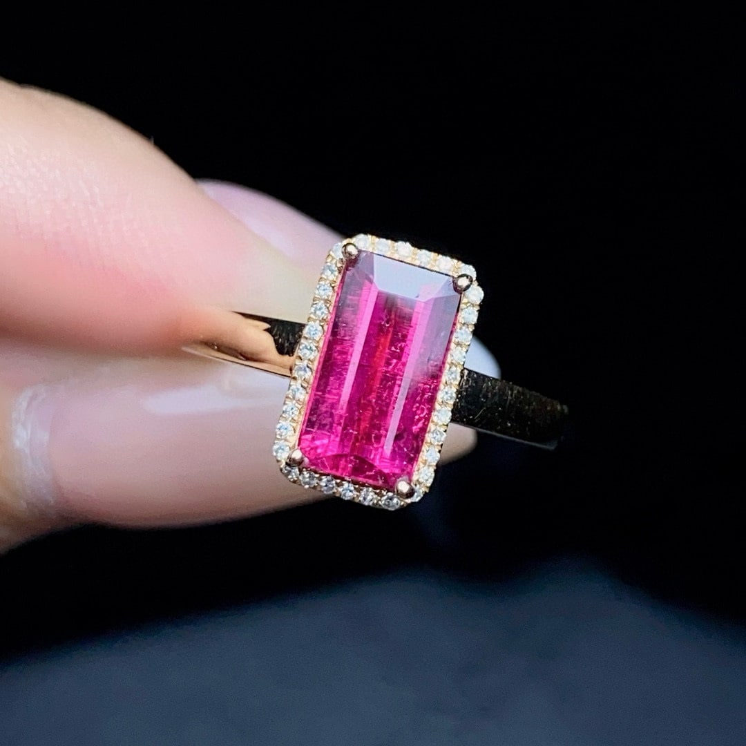 14k Gold 1.6 Ct Natural Tourmaline & Diamond Ring - 3