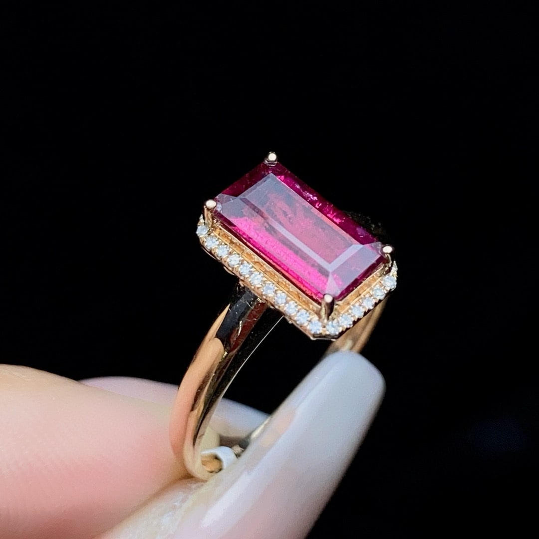 14k Gold 1.6 Ct Natural Tourmaline & Diamond Ring - 4