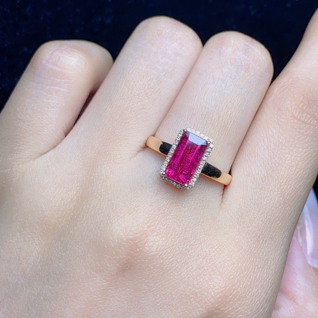 14k Gold 1.6 Ct Natural Tourmaline & Diamond Ring - 6