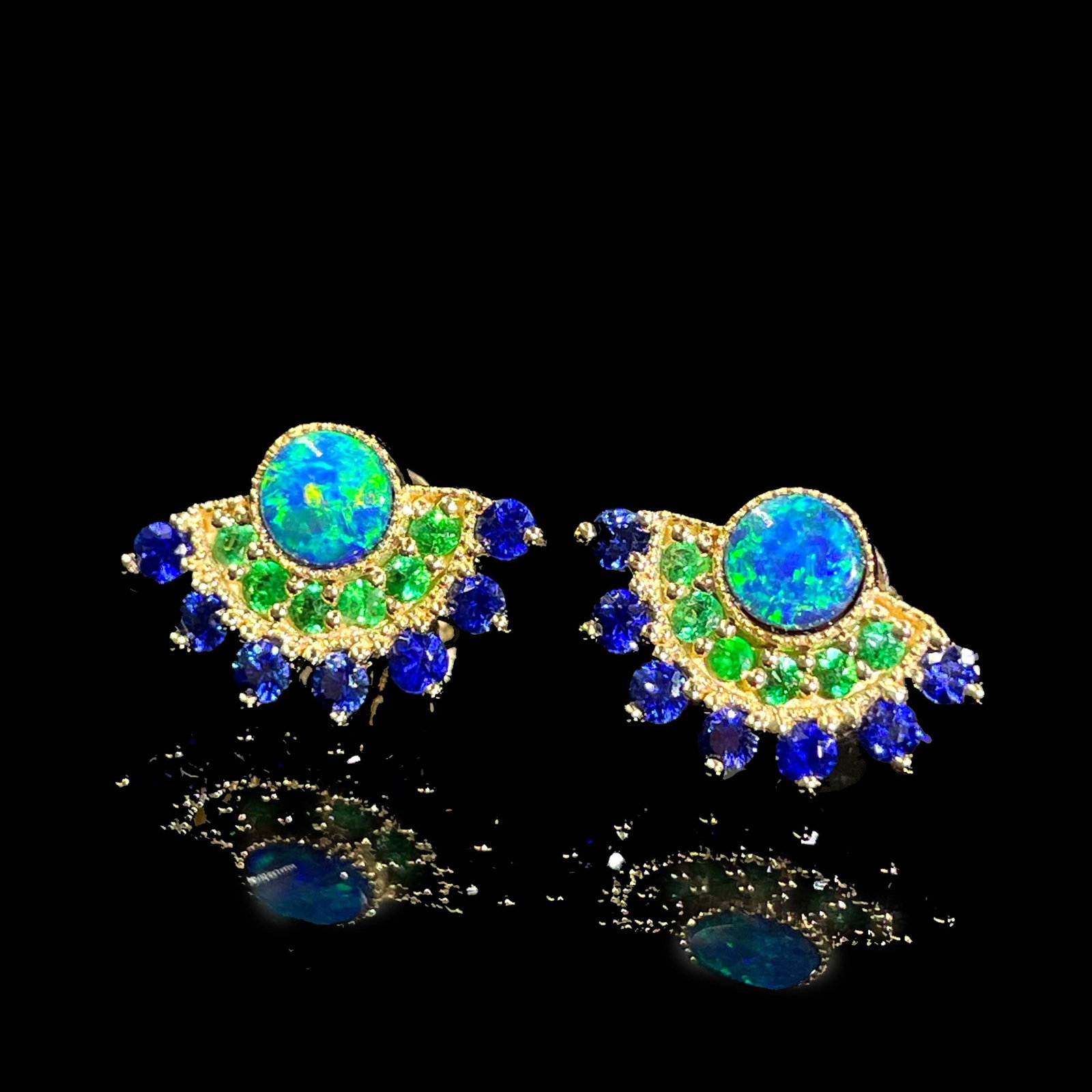 14k Gold 0.45 Ctw Natural Opal & Sapphire Earrings - 3