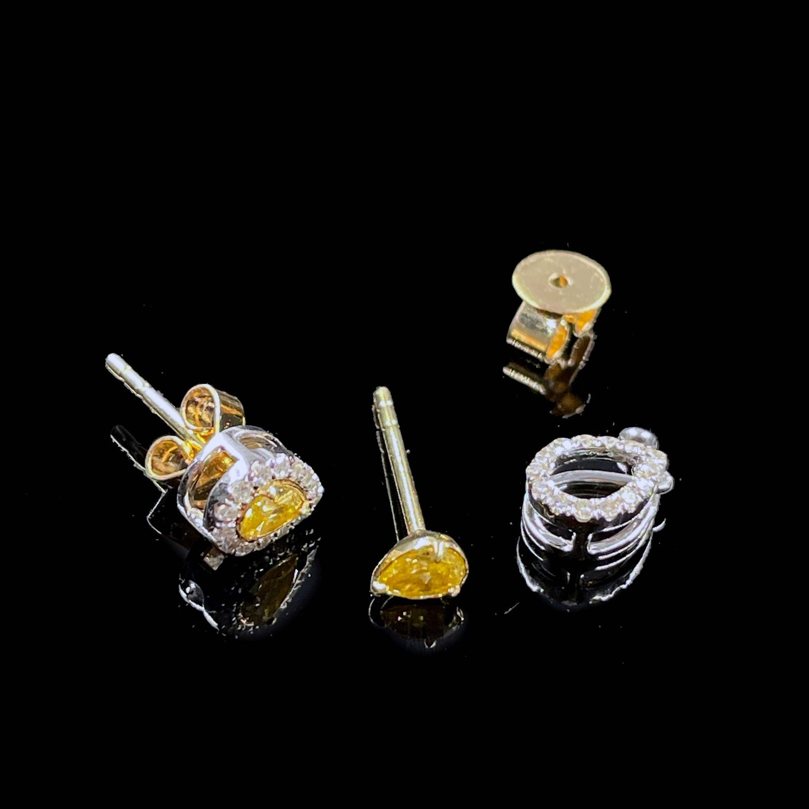 14k Gold 0.6 Ctw Natural Yellow Diamond & Diamond Earrings - 5