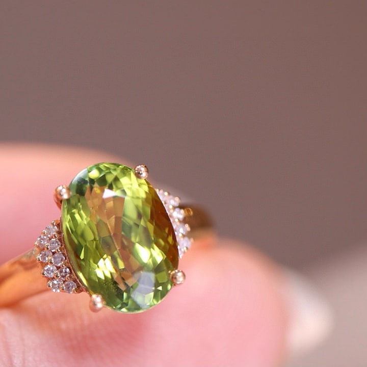 14k Gold 4 Ct Natural Tourmaline & Diamond Ring - 2
