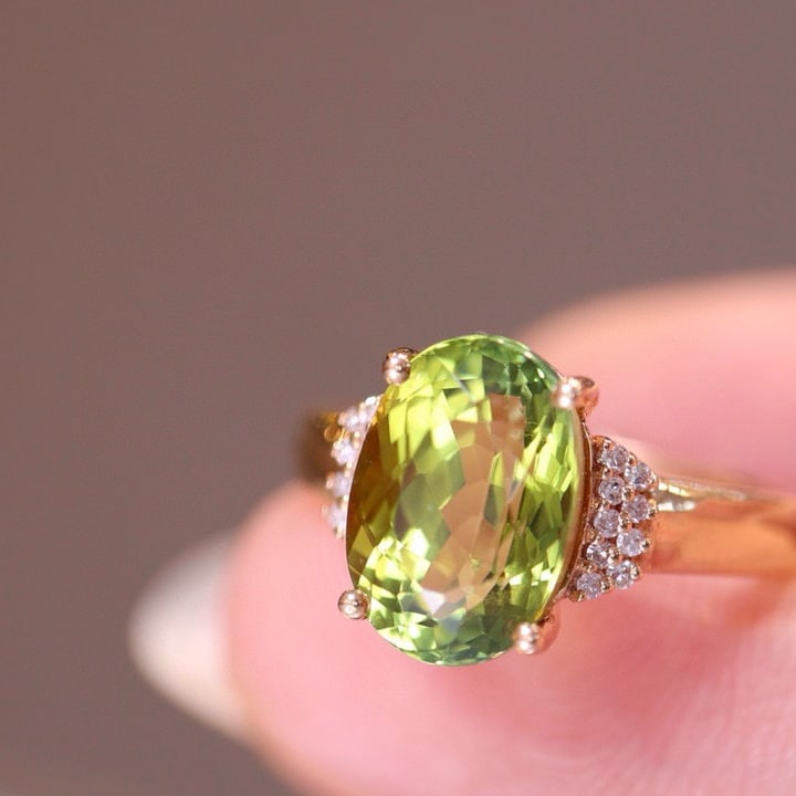 14k Gold 4 Ct Natural Tourmaline & Diamond Ring - 4
