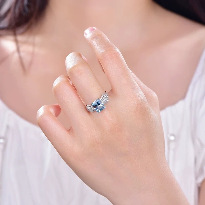 14k Gold 2.60 Ctw Natural Aquamarine & Diamond Ring - 4