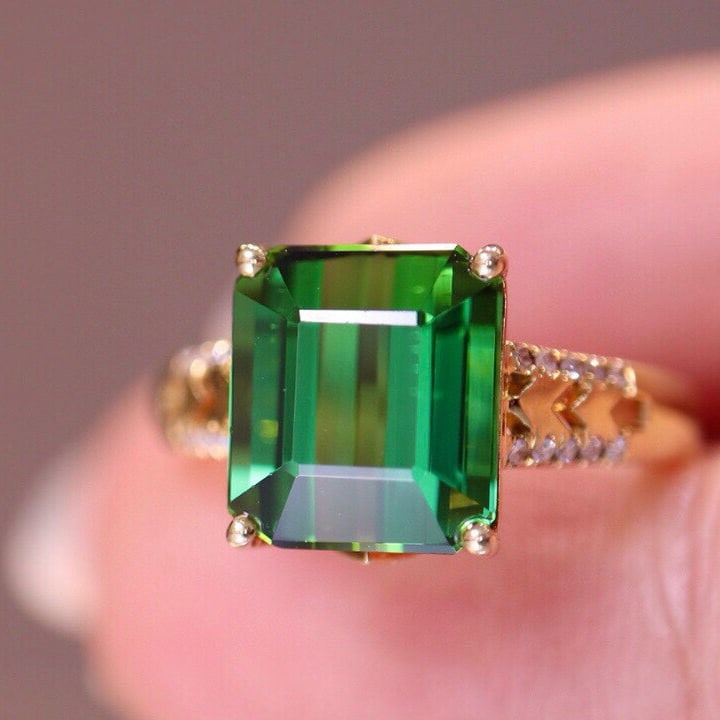14k Gold 4.88 Ct Natural Tourmaline & Diamond Ring - 2