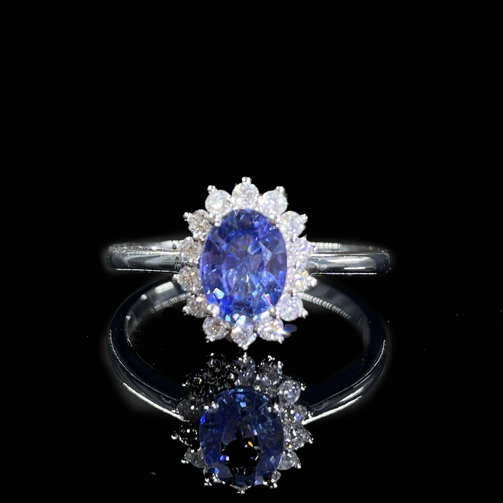 14k Gold 1.31 Ctw Natural Sapphire & Diamond Ring: Ref:230975070 // gold content:14k gold // ring size:7. 25us // // main gemstone:sapphire // shape:oval // carat weight:1. 1ct // color:cornflower blue // treatment:natural // // adjacent gemstone 2 :