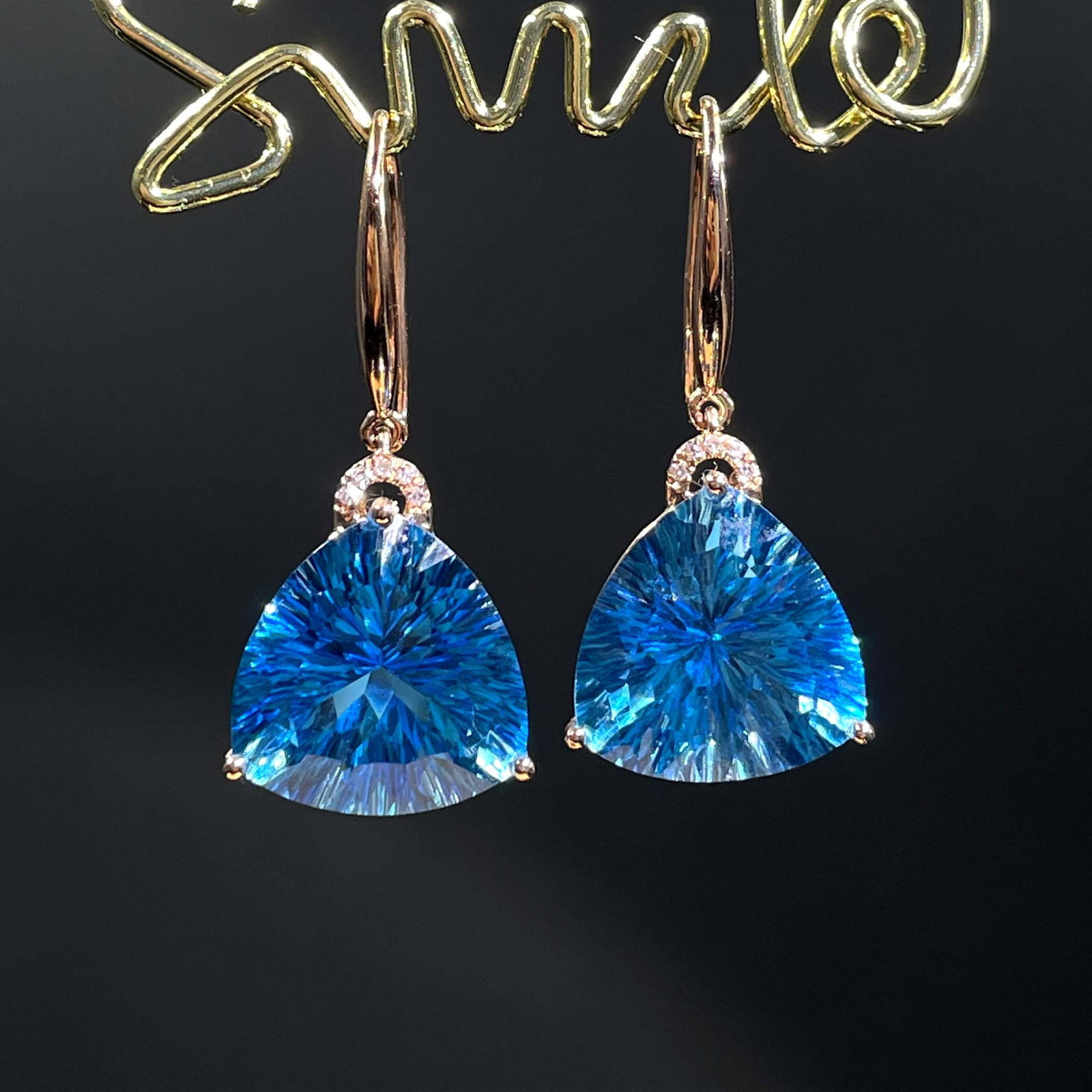 14k Gold 14.15 Ct Natural Topaz & Diamond Earrings - 2