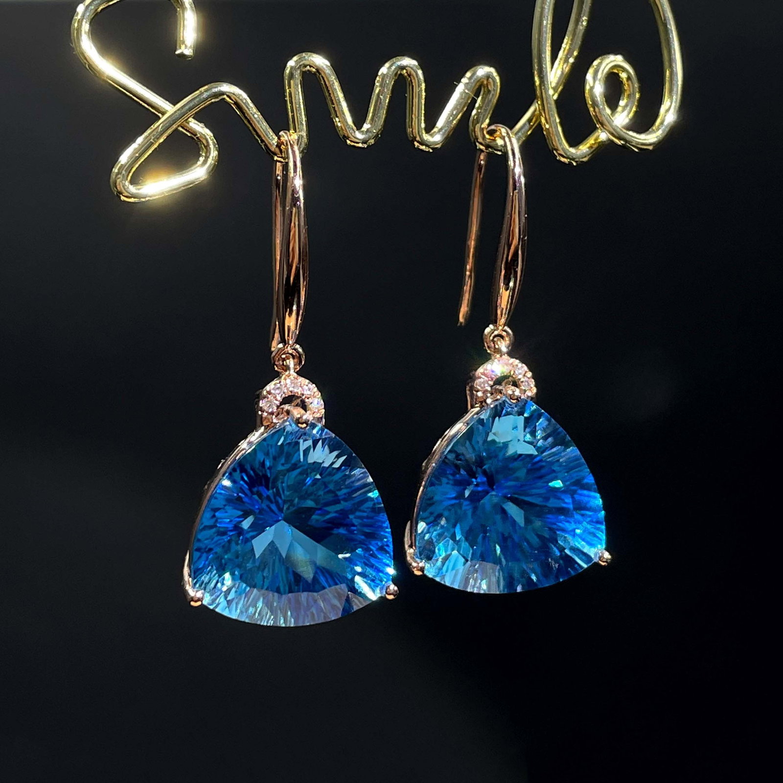 14k Gold 14.15 Ct Natural Topaz & Diamond Earrings - 3