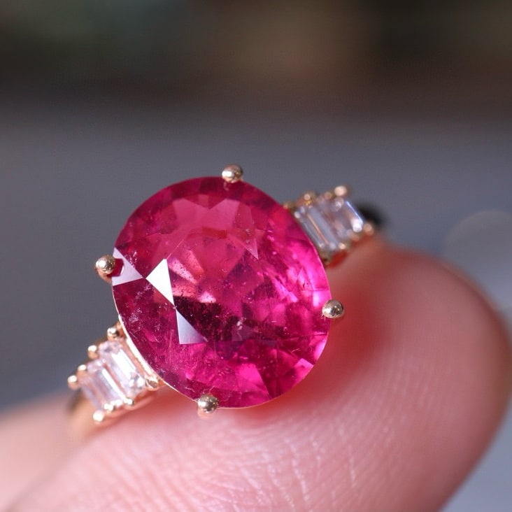 14k Gold 2.45 Ct Natural Tourmaline & Diamond Ring - 3