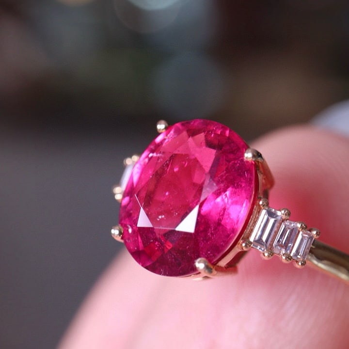 14k Gold 2.45 Ct Natural Tourmaline & Diamond Ring - 4