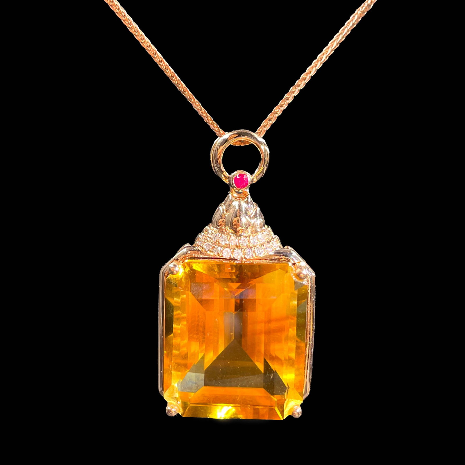 14k Gold 24 Ct Natural Citrine & Diamond Pendant( Without Chain ): Ref:230975066 // gold content:14k gold // main gemstone:citrine // shape:octagonal // carat weight:24ct // color:yellow // treatment:natural // // adjacent gemstone 2 : diamond // number of stones:17