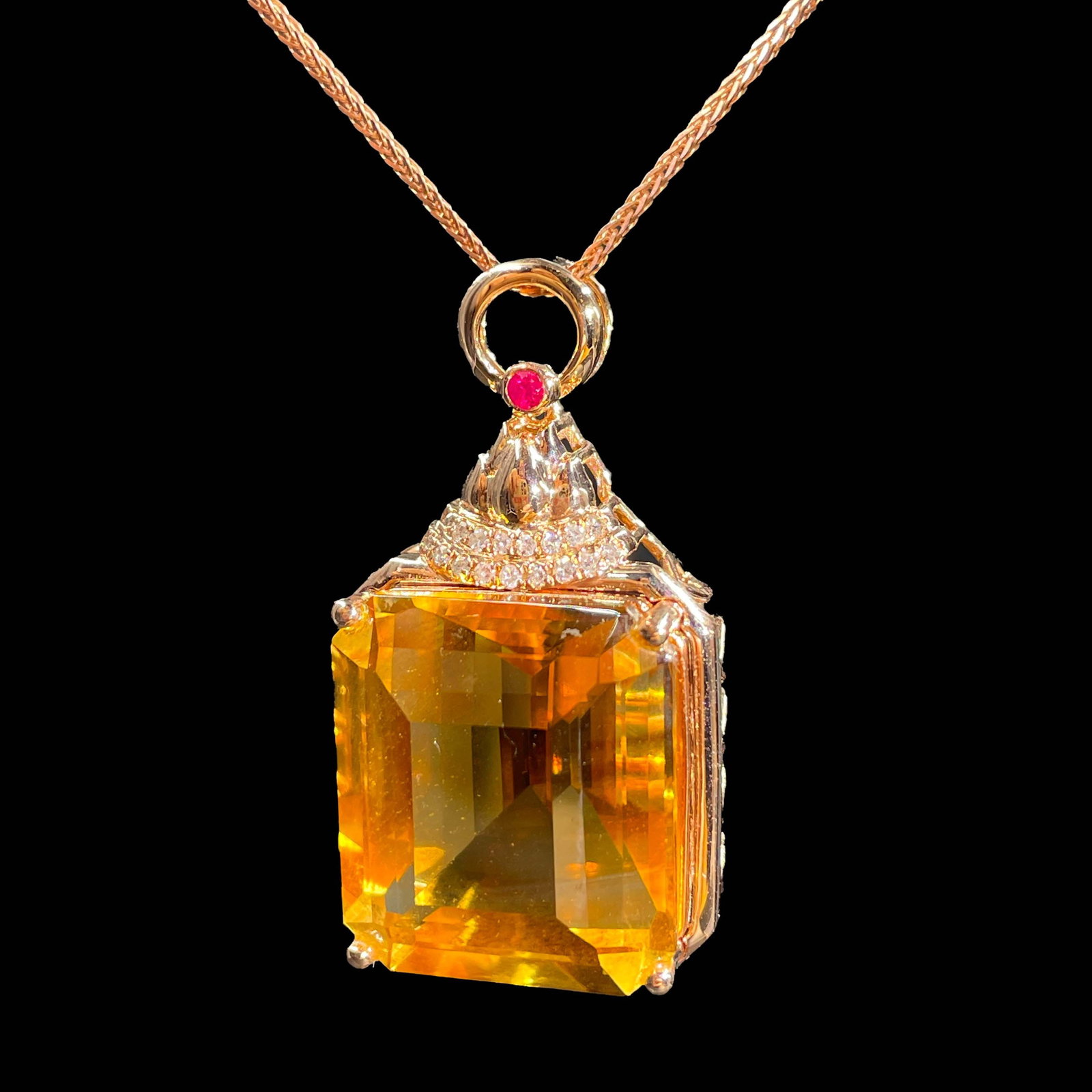 14k Gold 24 Ct Natural Citrine & Diamond Pendant( Without Chain ) - 2