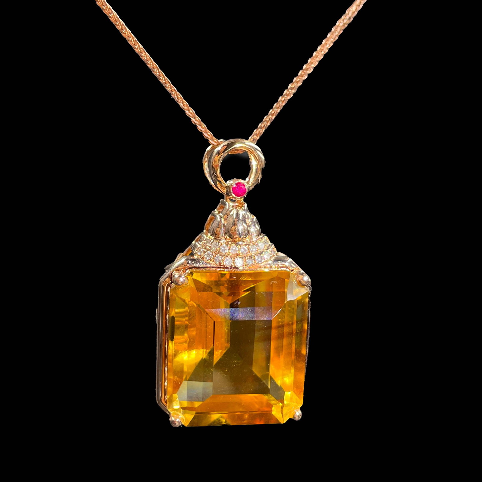 14k Gold 24 Ct Natural Citrine & Diamond Pendant( Without Chain ) - 3