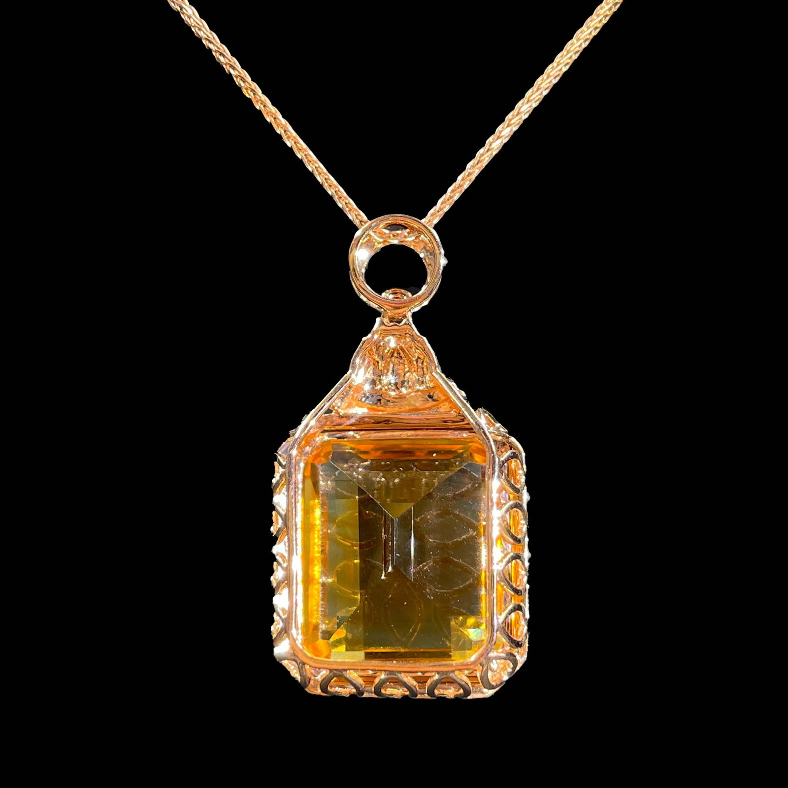 14k Gold 24 Ct Natural Citrine & Diamond Pendant( Without Chain ) - 4
