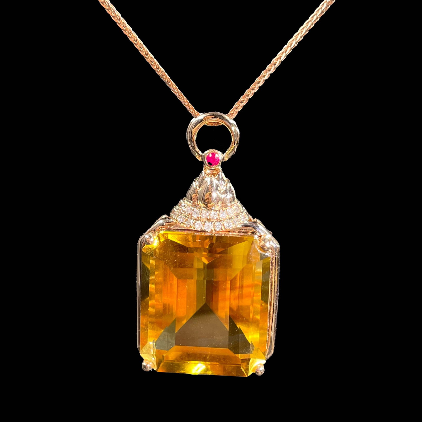 14k Gold 24 Ct Natural Citrine & Diamond Pendant( Without Chain ) - 5