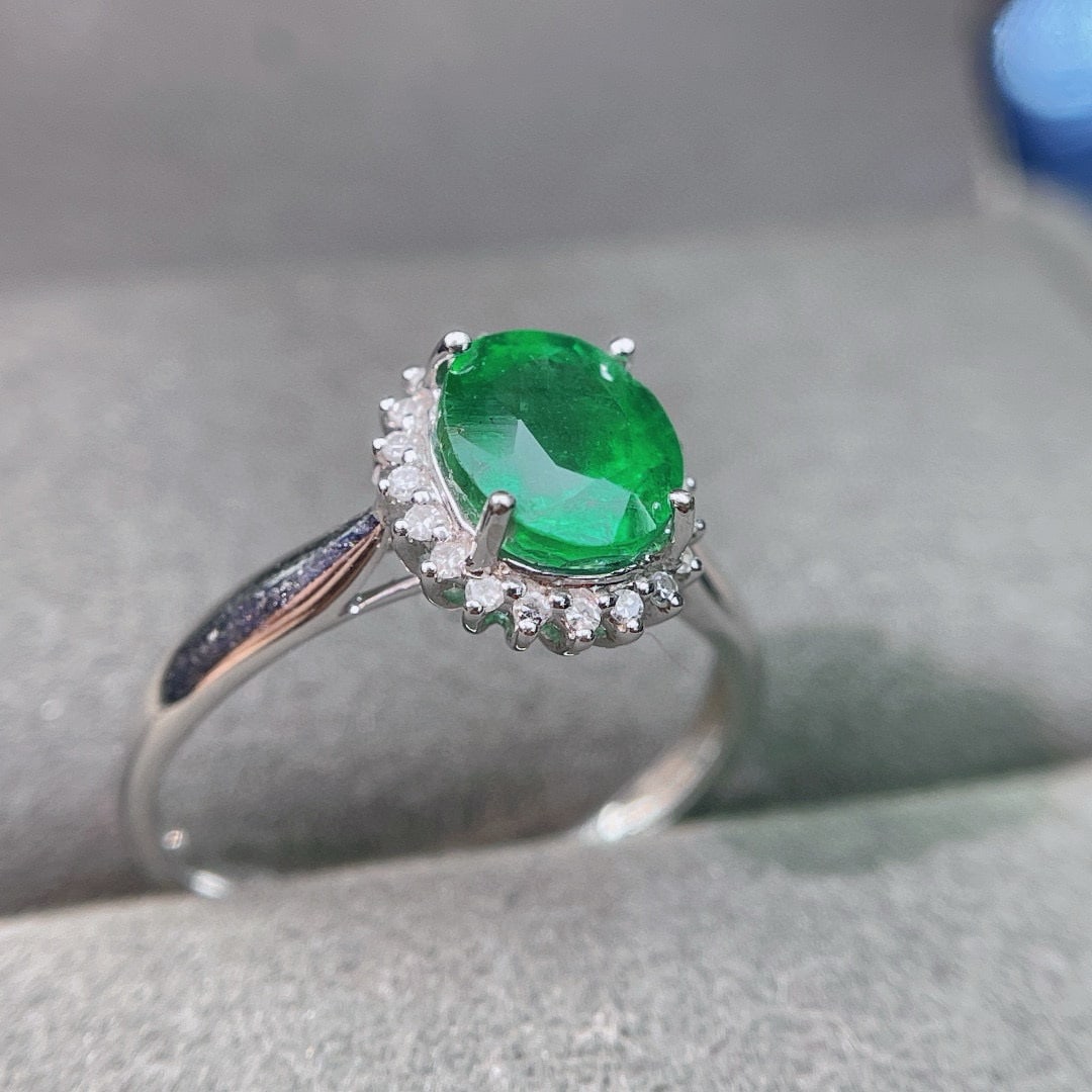 14k Gold 2.53 Ct Vivid Green Natural Emerald & Diamond Ring - 5