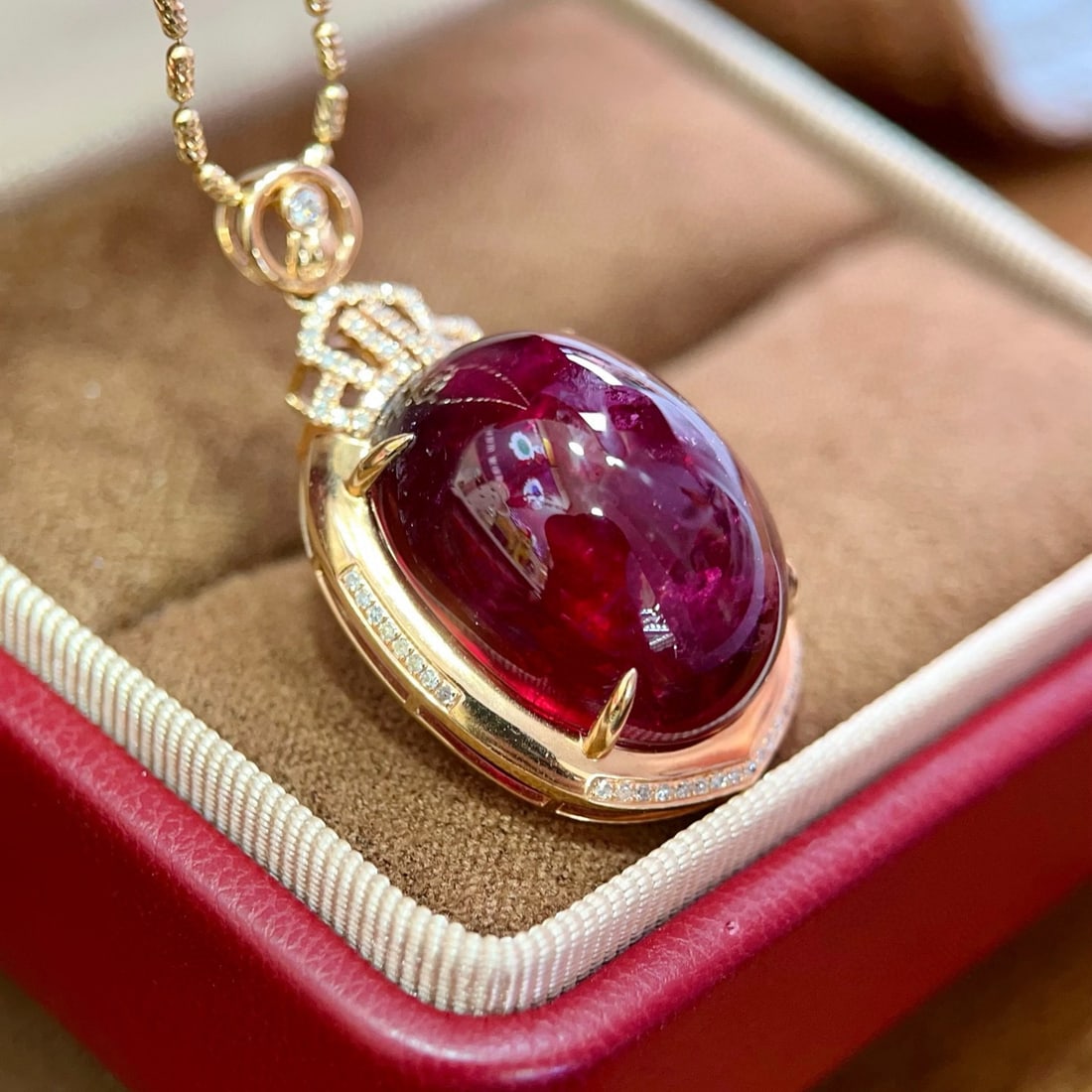 14k Gold 28.22 Ctw Natural Tourmaline & Diamond Pendant( Without Chain ) - 2