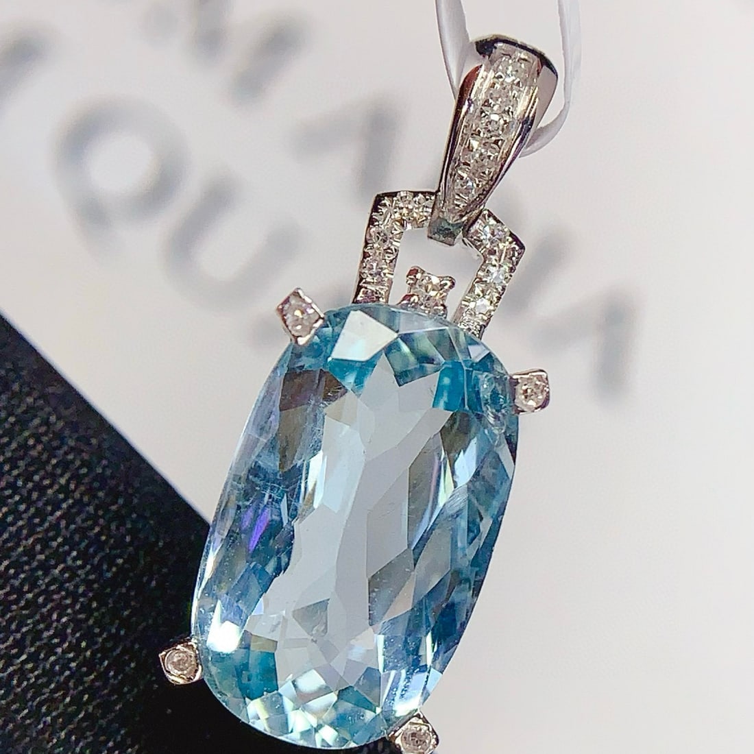 14k Gold 3.63 Ct Natural Aquamarine & Diamond Pendant( Without Chain ) - 2