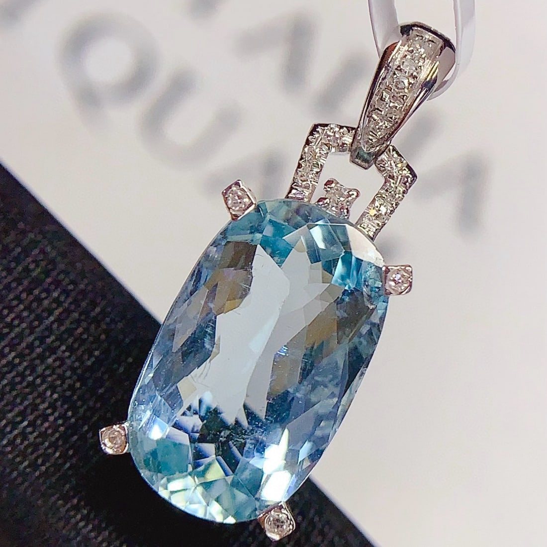 14k Gold 3.63 Ct Natural Aquamarine & Diamond Pendant( Without Chain ) - 3